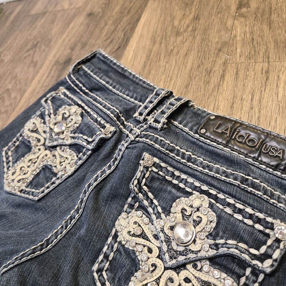 Y2K Bling straight Jeans Low Rise Embellished Rhinestone Rock Revival Style sz 9